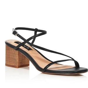 AQUA 💥 Womens Black Strappy Amy Open Toe Block Heel Buckle Slingback Sandal